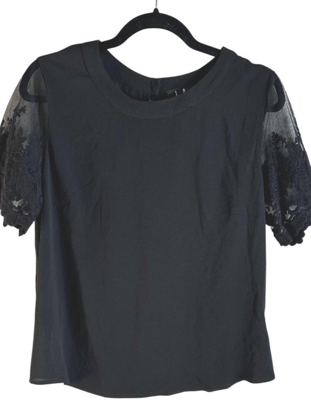 Lulu's Black Lace Sleeve Top - Sheer Short-Sleeve Blouse